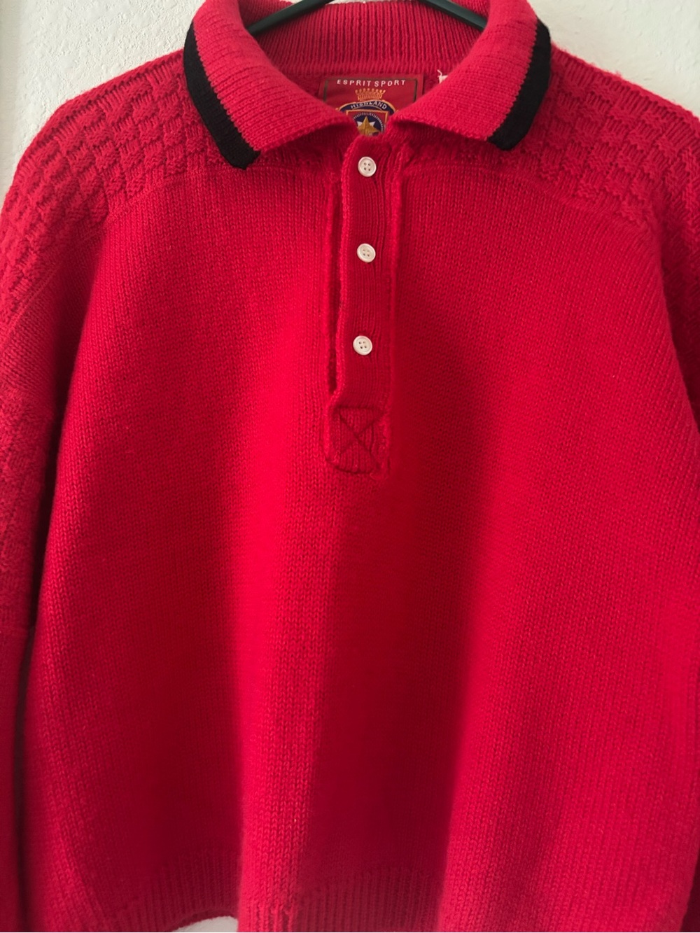 Vintage ESPRIT sz L Women’s Red Wool Polo Style Sweater Hard-to-Find CLASSIC